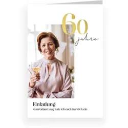 Einladungskarte 60. Geburtstag: Edle 60 mit Foto in Weiß