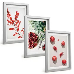 BILDER SET 3er Set - 20x30 cm Silberner Rahmen - Minimalismus der roten Früchte von Pflanzen
