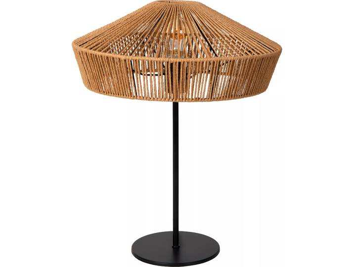 Lampe de table en rotin brun et noir\, culot E27\, Yunkai Lucide