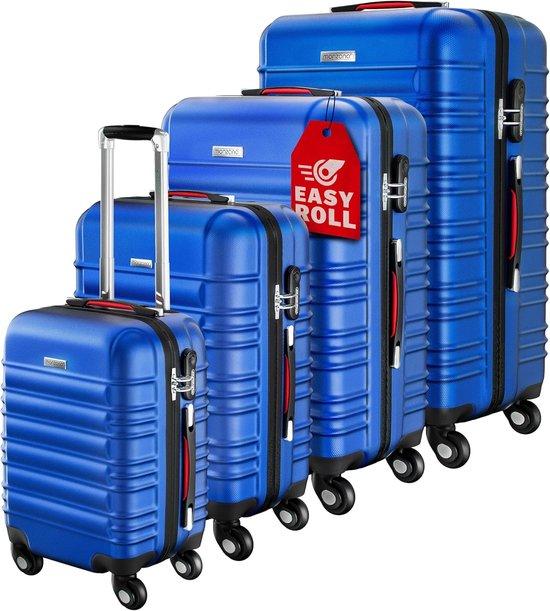 Famanu Kofferset 4-teilig Hardshell S-M-L-XL mit Doppelrollen und Gelhandgriffen - Blau