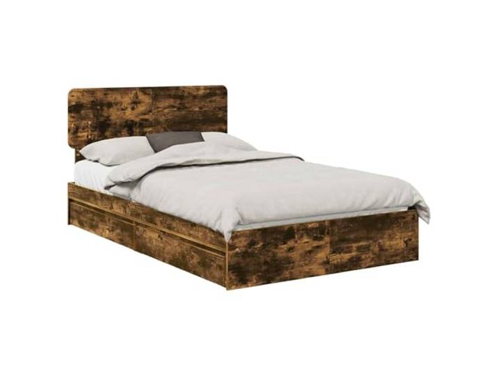PUGYNBK Holzbett mit Schubladen, 135 x 190 cm, Eiche rauchfarben Plattform-Lattenrost, minimalistisches Design, integrierte Aufbewahrung, einfache Reinigung