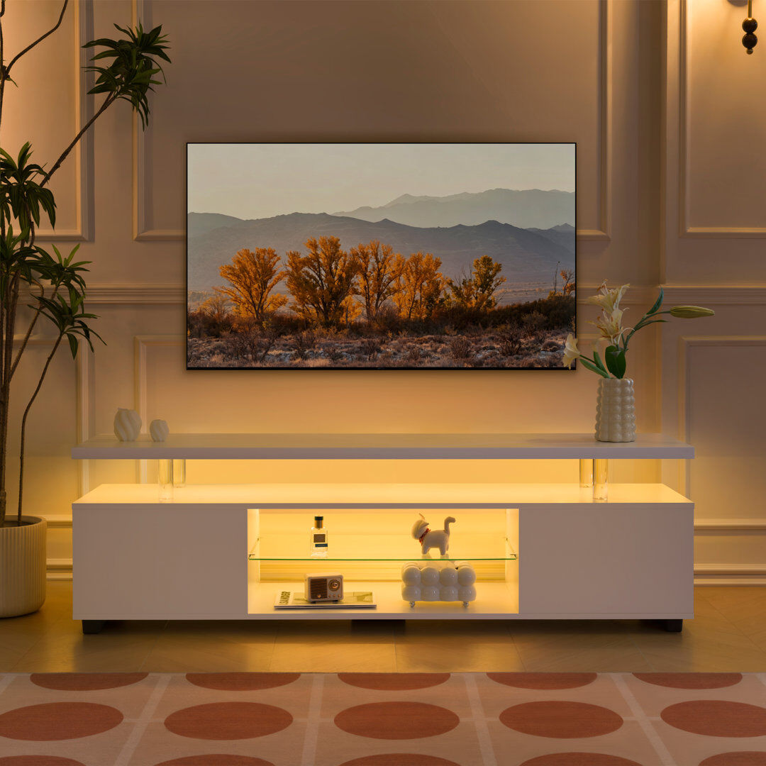 Cubehom LED TV Stand for TVs up to 60" with Storage, Entertainment Center for Living Room White 60"