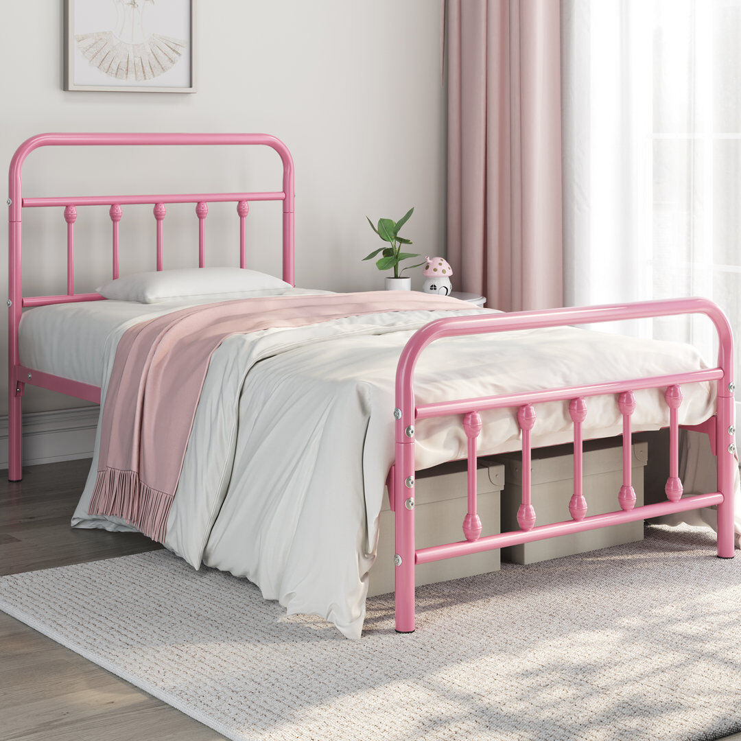 Yaheetech Metal Bed Frame with Vintage Headboard Pink Single (3')
