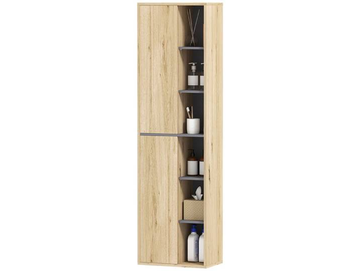YWJ Colonne de salle de bain murale armoire de salle de bain avec compartiments ouverts et 2 portes 40 x 24 x 141 5 cm naturel