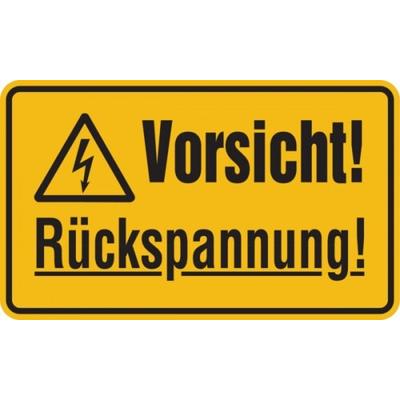 Warnschild, Vorsicht! Rückspannung!, 120 x 200 mm - 200x120x1.5 mm Kunststoff