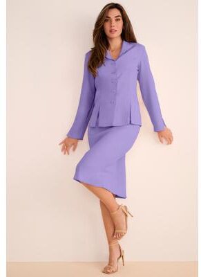 Plus Size Women's Plus Size Long Sleeve Shawl-Collar Jacket & Sheath Skirt Set - 2-Piece Suit by Roaman's in Vintage Lavender (Size 26 W) Skirt Suit