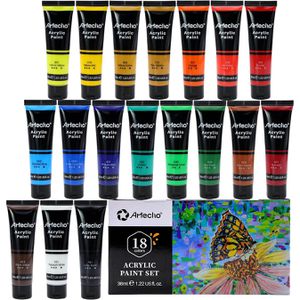 Artecho Acrylfarben ACTAF1836 Acrylic Paint, 18 Farben je 36ml, in Tuben