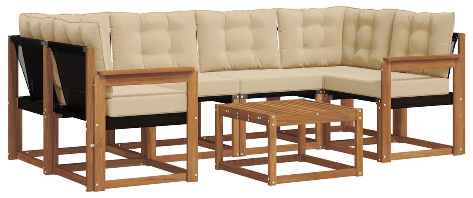 Outdoor-Sofagarnitur mit Kissen 7 pcs Natur und Beige