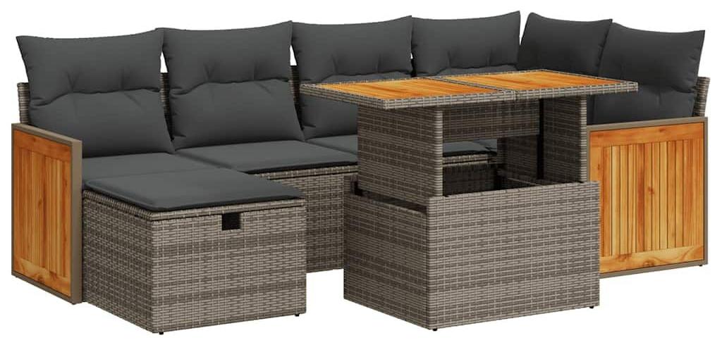 Loungeset, 8-teilig, Grau - Poly-Rattan - 8 Sitzplätze - Mit Kissen