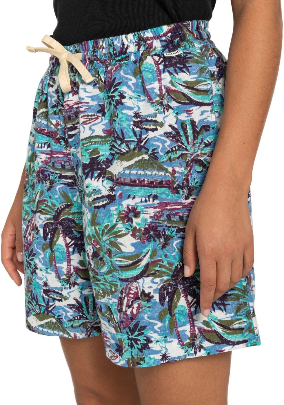 Shorts ELEMENT "Volley", Damen, Gr. M, Normalgrössen, bunt (rivers blau), Obermaterial: 23% gekämmte Baumwolle, 61% Baumwolle, 16% Leinen., Hosen Shorts rivers blau M, Normalgrössen
