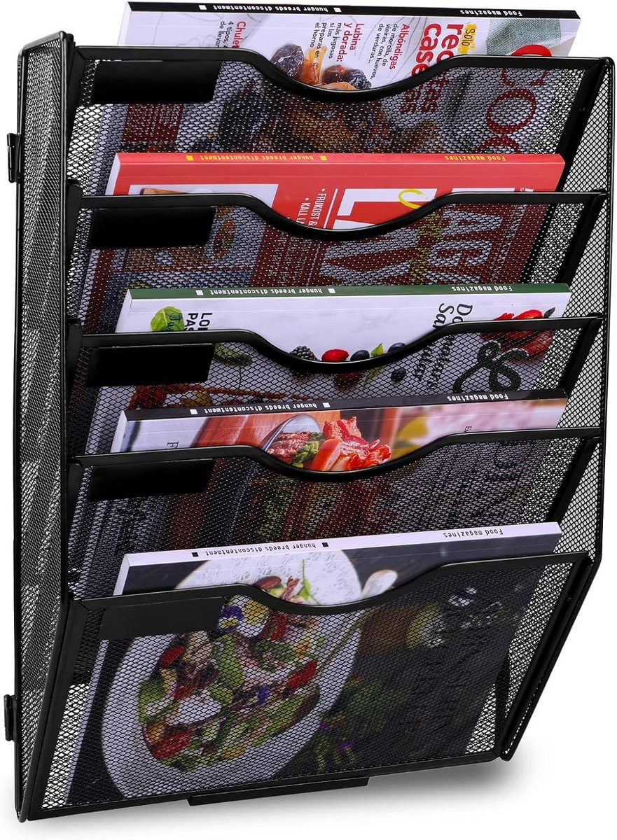 5-laags tijdschriftenhouder voor A4 documenten - Wandmontage en bureauorganisatie
