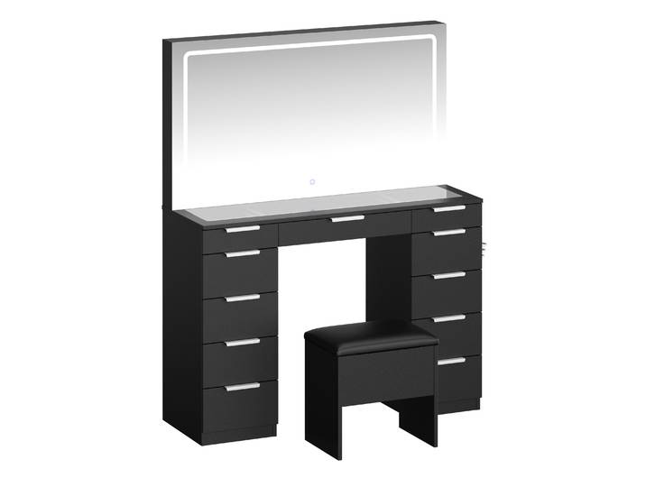 Schminktisch mit Licht und Hocker AURA schwarz