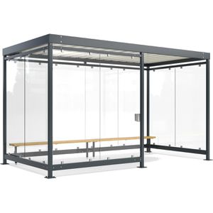 WSM Personenunterstand Professional Köln K4 d/b BS, anthrazit, 3 Wände + Windfang aus Glas, 420 x 217cm (B/T), für 8 Personen