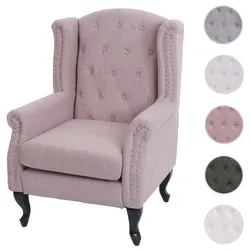 Sessel Chesterfield, Relaxsessel Clubsessel Ohrensessel, wasserabweisend Stoff/Textil ~ hellrosa ohne Ottomane