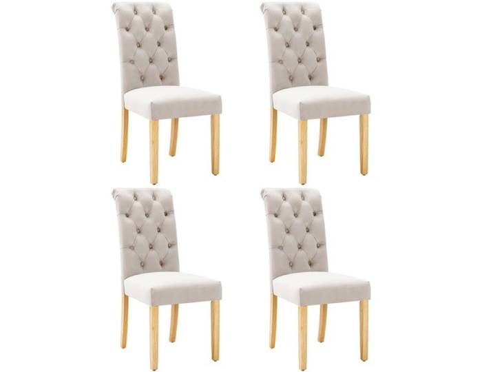 Set De 4 Chaises Velvet Dining Chair with Oak Legs & Chrome Buttons - Beige Bedroom Kitchen Lounge Chairs for Salon