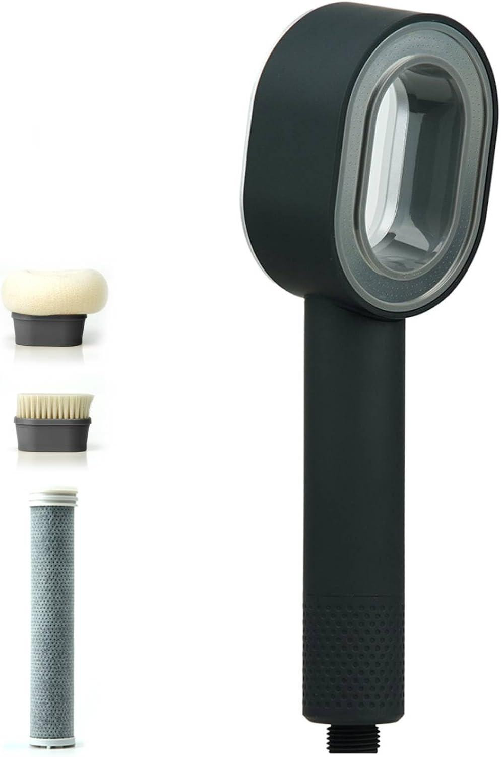 Zwarte 3-in-1 waterbesparende handdouche met filter en massagefunctie voor de badkamer