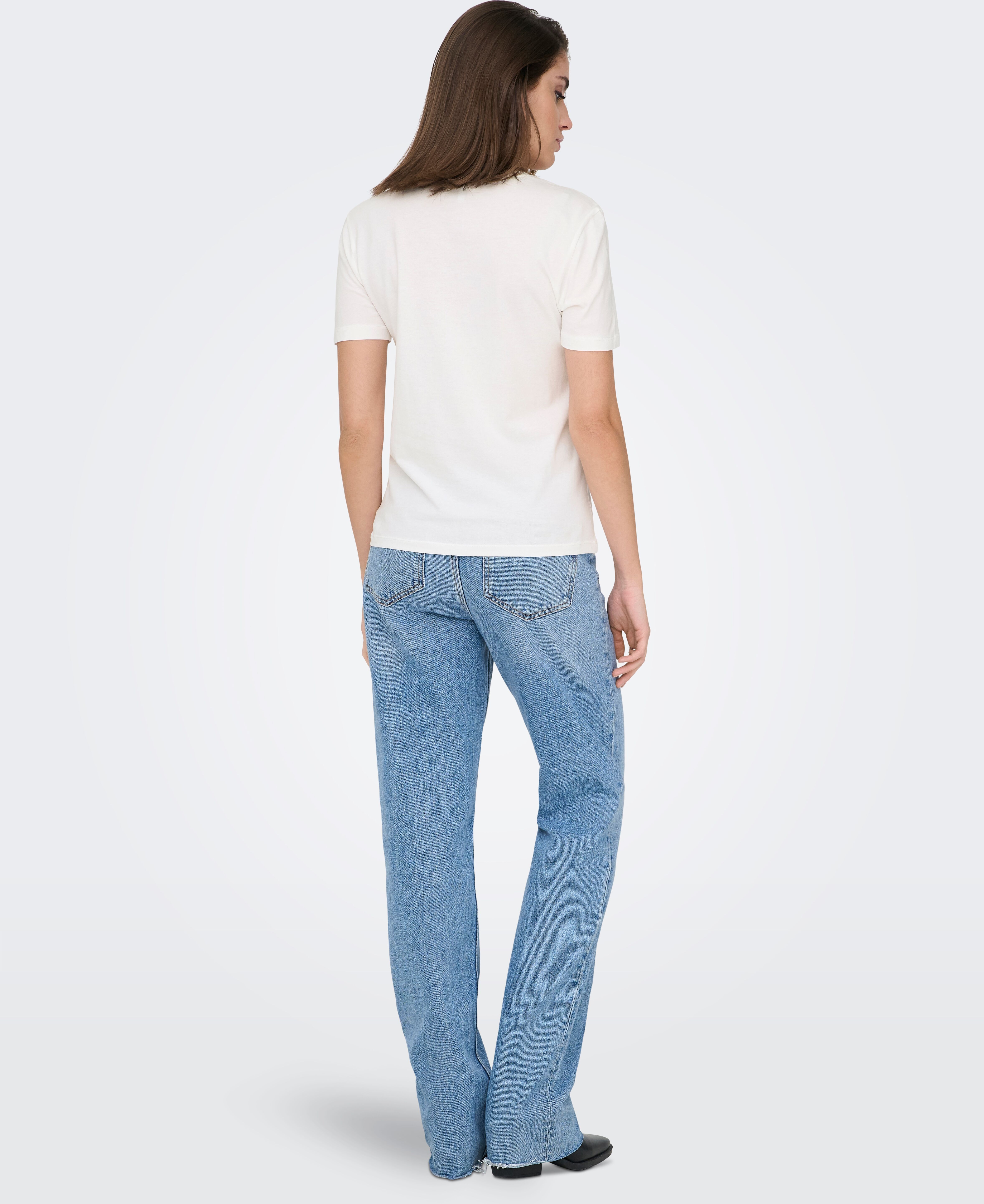 Kurzarmshirt ONLY "ONLKITA S/S TEE JRS NOOS", Damen, Gr. XL, weiss (cloud dancer print:smiley smiling), Jersey, Obermaterial: 100% Baumwolle, bedruckt, regular fit normal, Rundhals, Shirts Kurzarmshirt, Baumwolle, regular fit cloud dancer print:smiley smi
