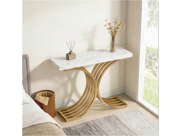 Table Console Entree Aspect Marbre Blanc Console Design Doree FloraGrace Pour Entree Ou Salon Facile A Assembler 100x30x80cm