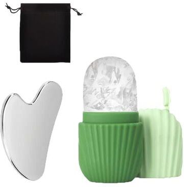 Uplift Picks Ice Face Roller And Stainless Steel Gua Sha Set green