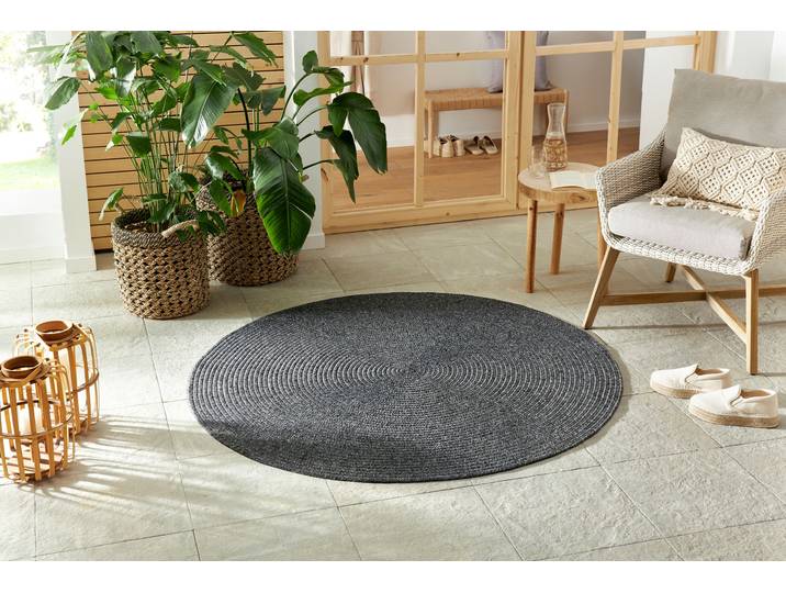 Teppich HANSE HOME Trenzado , grau (dunkelgrau), H:10mm Ø:200cm, Polypropylen, Teppiche, Teppich, In- & Outdoor, Handmade-Look, Gewebt, Wetterfest, Balkon, Wohnzimmer