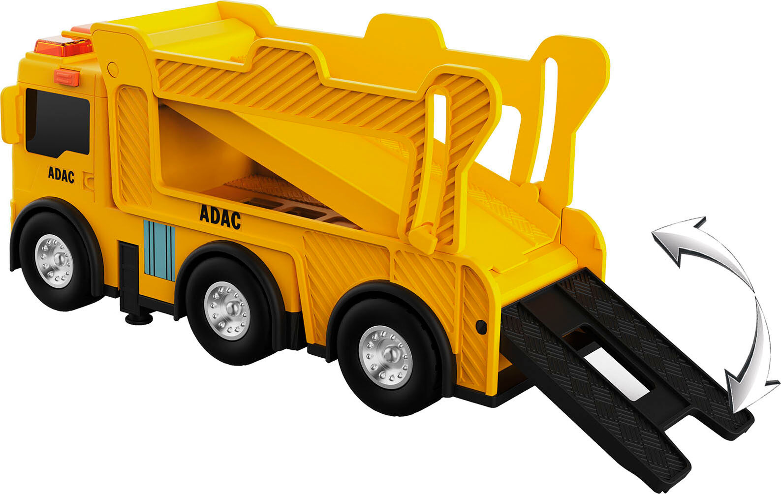 Spielzeug-Auto HAPPY PEOPLE "ADAC MAN Autotransporter", gelb, Spielzeugfahrzeuge, KinderB:18cm H:9cm T:6cm, Kunststoff, inklusive 2 Autos; mit Licht- und Soundeffekt, B:18cm H:9cm T:6cm