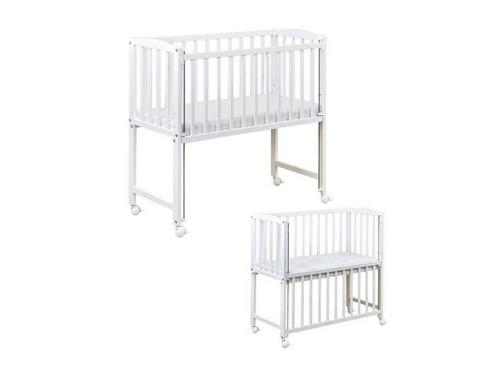 Baby-Delux Beistellbett Beistellbett, Babybett Stubenbett 90x40 weiß Kiefer mit Rollen Matratze