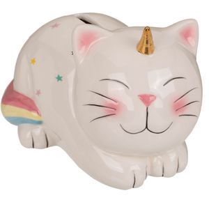 Out-of-the-Blue Spardose Unicorn Cat, mehrfarbig, für Kinder, mit Schlüssel, aus Keramik, 17 x 12 x 12 cm