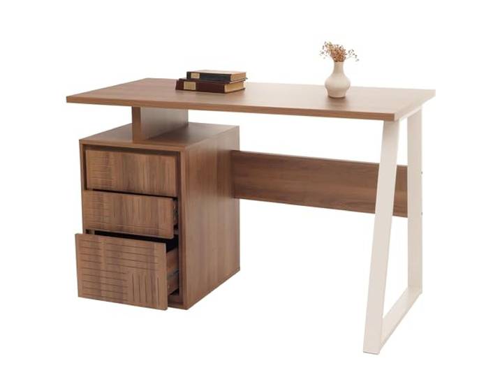 Mendler Schreibtisch HWC-O32 77x118x58cm Melamin Holz - braun