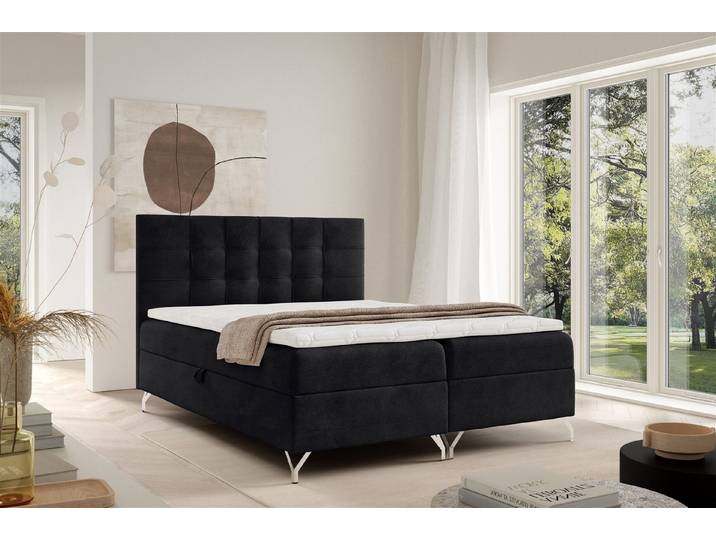 Fun Möbel Boxbett Bett Schlafzimmerbett MERSIN in Strukturstoff Coral (Kopfteil gepolstert, inkl. Topper), inkl. 2 x Bettkasten