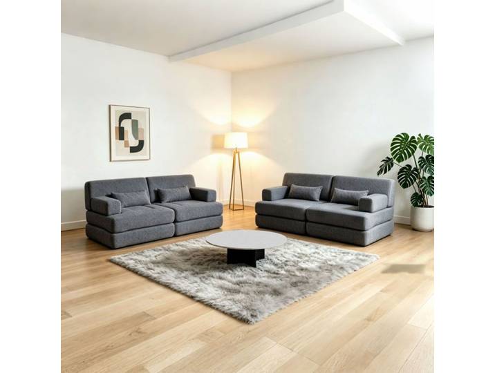 Canapé Lit Convertible 4 Places en Chenille Canapé 2 en 1 Pliable avec Lit d'Appoint Gris