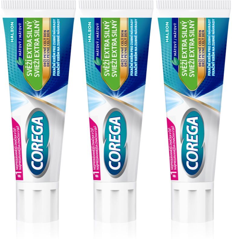 Corega Fresh Extra Strong crème fixatrice pour appareils dentaires 3x40 g