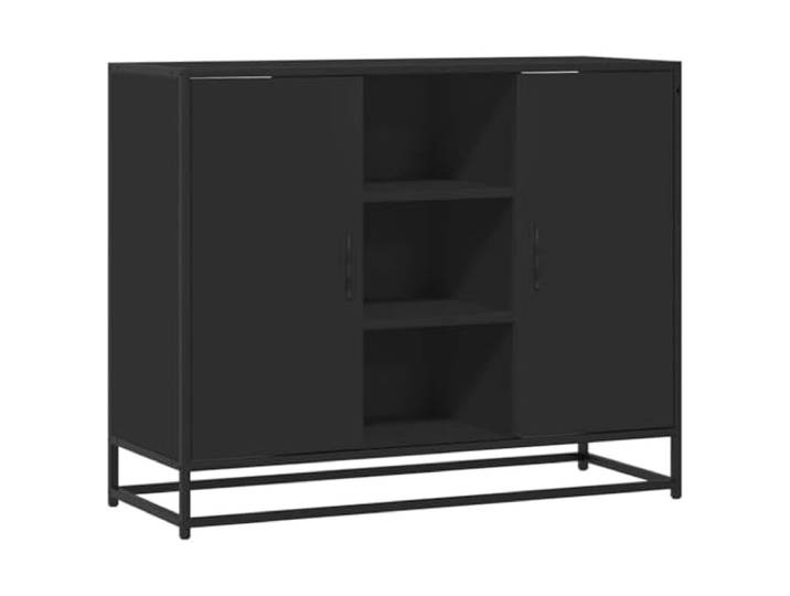 LASWWQMRF Sideboard Schwarz 92x35x76 cm Kommode Holzwerkstoff Metall Industrieller Aufbewahrungsschrank mit ergonomischen Griffen für Schlafzimmer, Flur, Büro und Esszimmer.