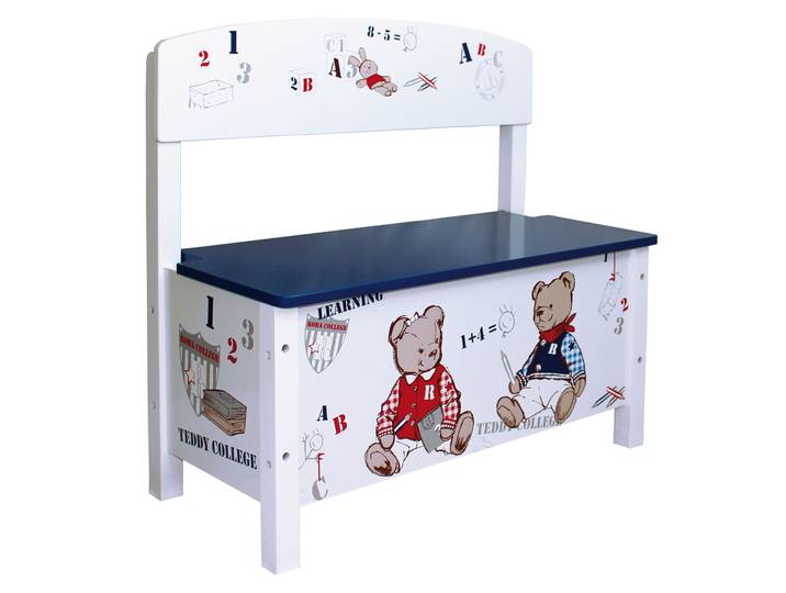 Truhenbank 'Teddy College', Kindersitzbank, Aufbewahrung von Spielzeug, weiß bedruckt
