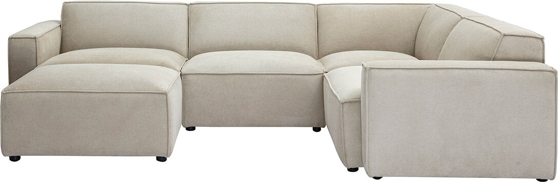 Miliboo Modulares Ecksofa 5 Sitzplätze und Hocker in beigem Samt-Effekt Textilstoff SPLIT