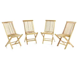 VCM 4er Set Gartenstuhl   Teak Holz   unbehandelt   klappbar    Maße B. 46x H. 89x T. 62cm