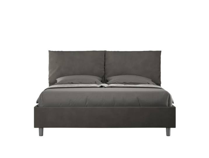 Lit double - Antea - 160x190 - Microfibre Gris - Tête de lit rembourrée