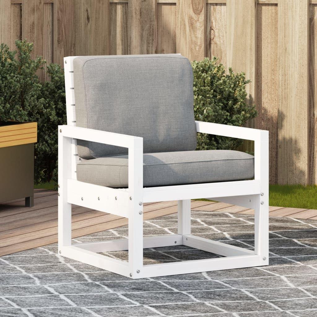 Weißer Gartenstuhl aus massivem Kiefernholz, 57,5x63x76 cm, robuster Sessel für Terrasse, Balkon und Garten, Tragfähigkeit bis 90 kg