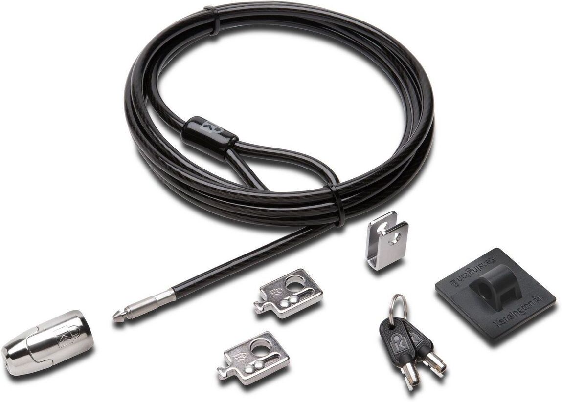 Kensington K64425EUS Desktop & Peripherals Locking Kit 2.0, Single Keyed, 2.4m Carbon Steel Cable, Black