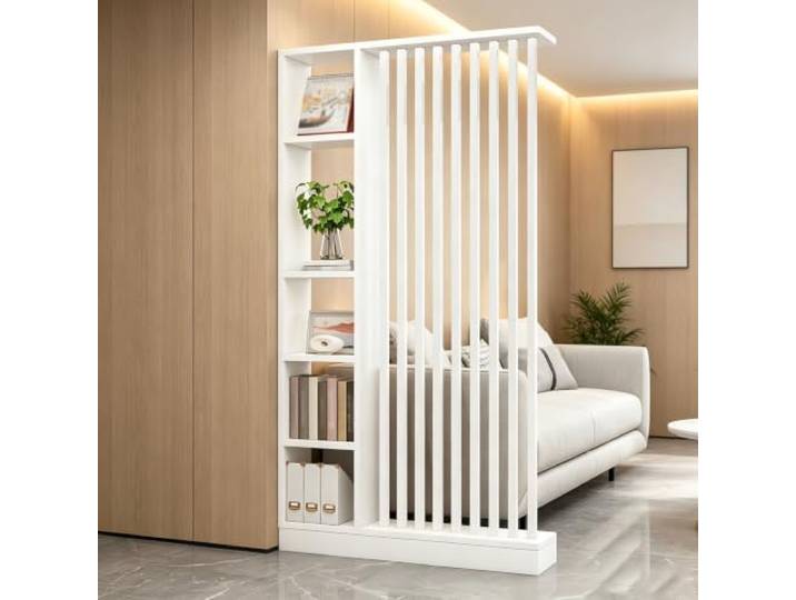 Raumteiler mit Regalen, Trennwand für den Eingangsbereich, Säule vom Boden bis zur Decke – freistehender Raumteiler mit Ablagefach, freistehende Dekoration für Schlafzimmer (A White + White, 120cm)