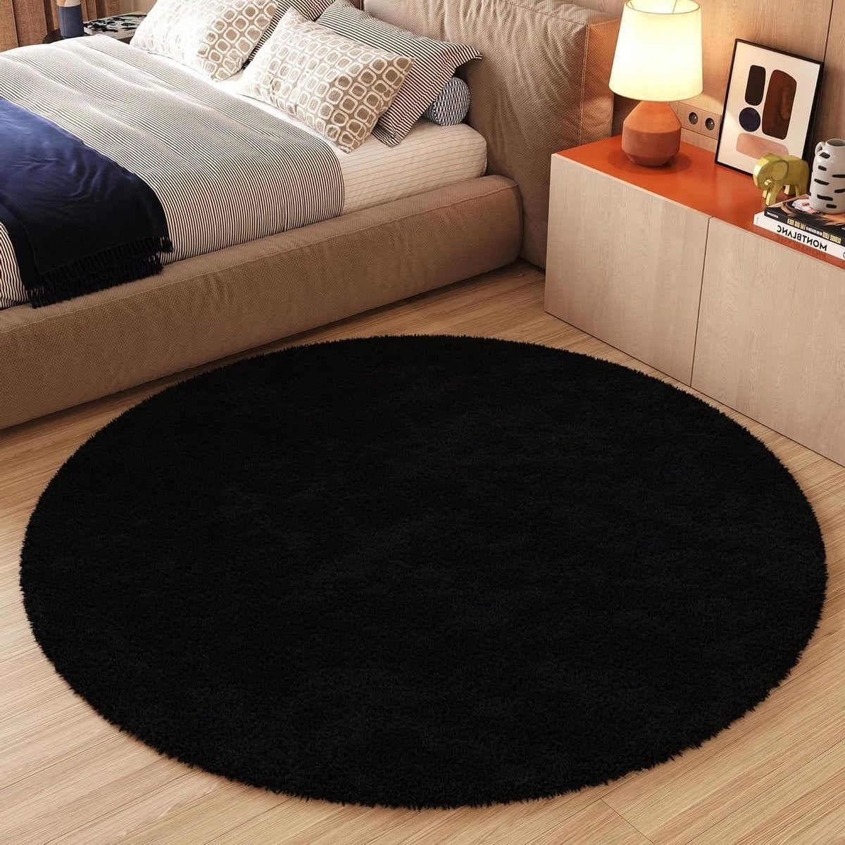 Rond Shaggy Vloerkleed Zwart - Hoogpolig Polypropyleen Vloerkleed