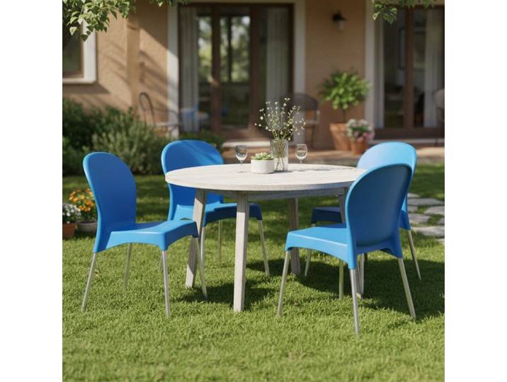 Lot de 4 Chaises d'Extérieur Éclectique Dmora en Plastique Bleu