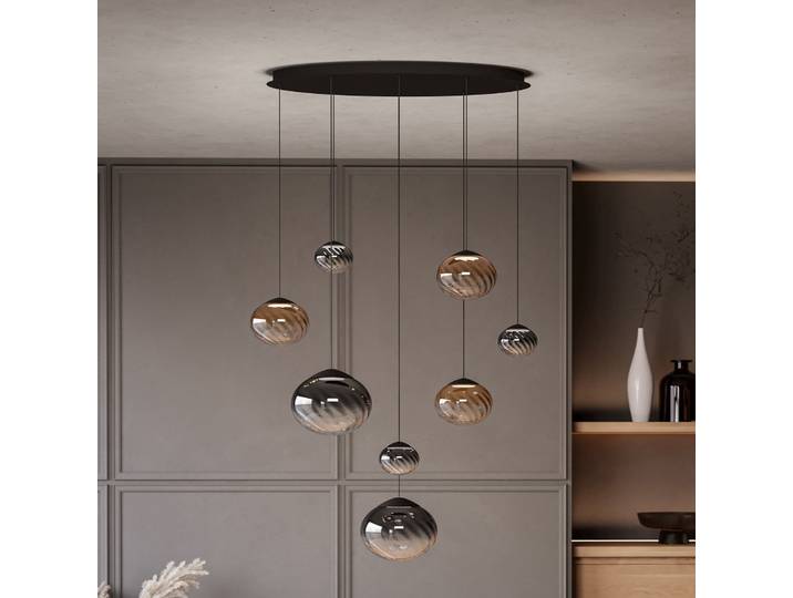 Pantoja Hängelampe schwarz/amber 96cm 8-flg - Stars of Light - Wohnzimmer - Modern - Glas - Mehrflammig