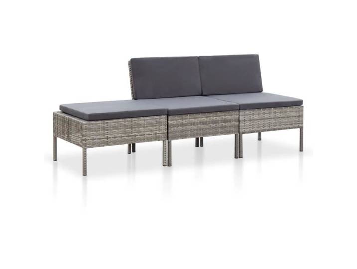 466 OUTDOOR® Salon de jardin 3 pcs Set Table Basse & Canapé de jardin - Moderne Meuble avec coussins Résine tressée Gris