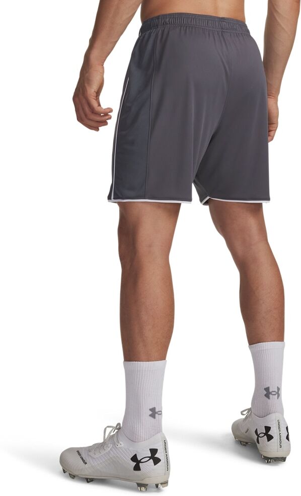 Trainingsshorts UNDER ARMOUR "UA M CHALLENGER TRAIN SHORT", Damen, Gr. XL, N-Gr, grau (castlerock,, weiß), Obermaterial: 100% Polyester, Hosen Trainingsshorts, für vielseitige Aktivitäten, leichtes Material, Sportmode-Design castlerock,, weiß XL, N-Gr