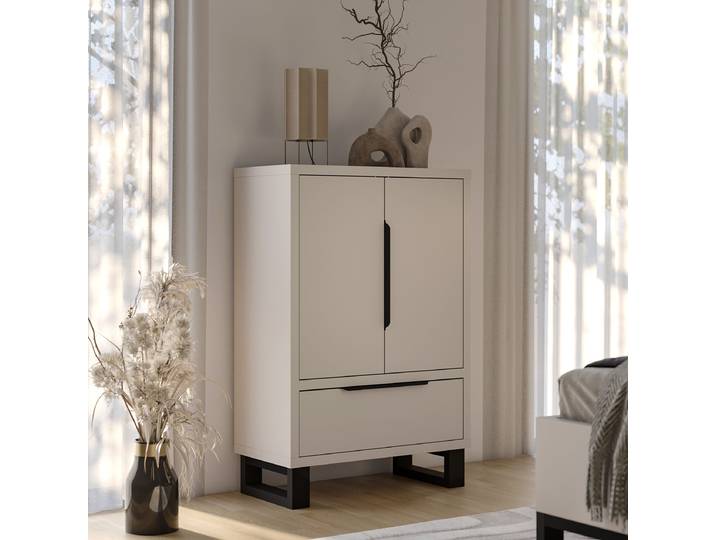 Armoire à linge 89 x 135 x 45cm Beige/Cachemire