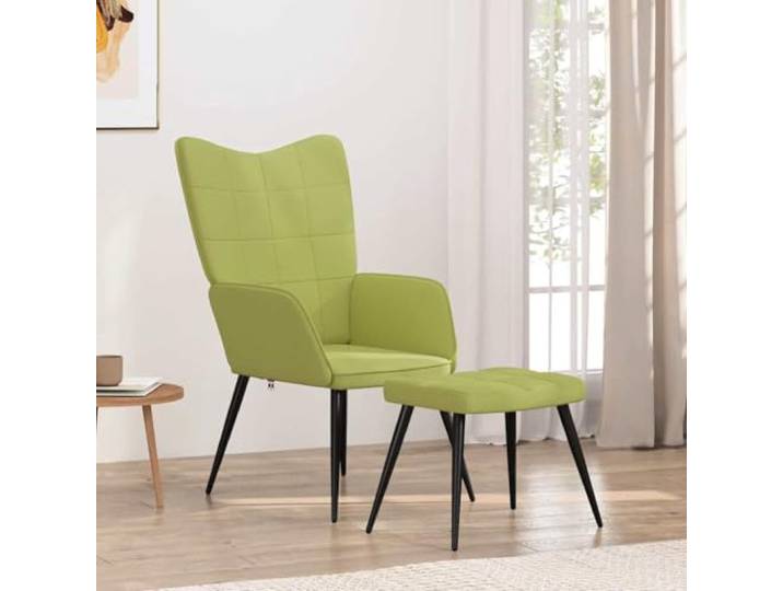 Relaxsessel mit Hocker Grün Stoff Stahlrahmen,Holzbeine,weiche Polsterung,Quadraten-Design,max. 110 kg pro Sitzplatz