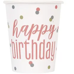 8 Becher Happy Birthday roségold