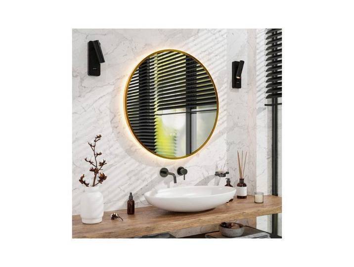 Mirlux Miroir de salle de bain Mirlux 80 cm - Anti-buée - avec LED - Ronde - Rétroéclairage - Cadre Doré - Essentials