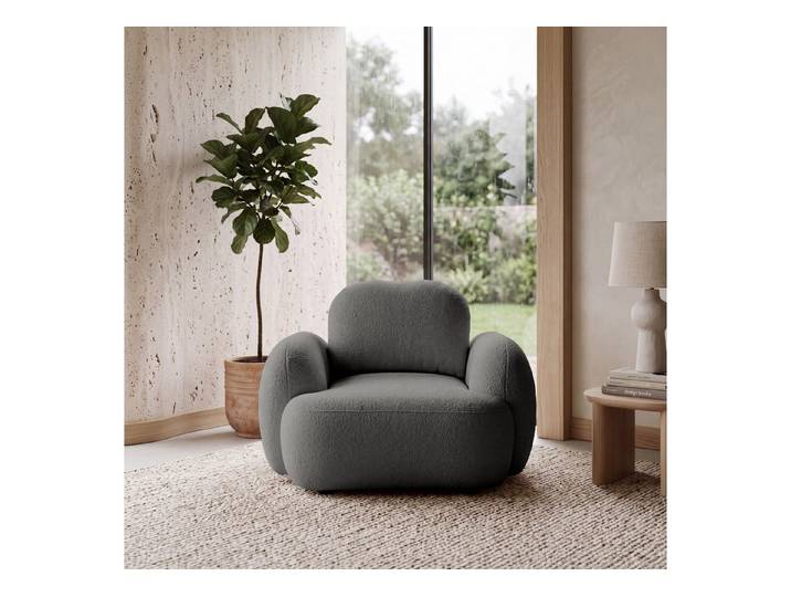 yourhouse24 Sessel OLLY in Bouclé mit echten Holzfüßen – Abgerundetes Design