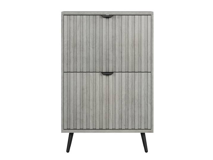 Redom Schuhschrank mit 2 Klappen, geriffelter Front und verstellbaren Fächern, Grau, 60x94x24 cm, Garderobe, Schuhaufbewahrung, Schuhschränke